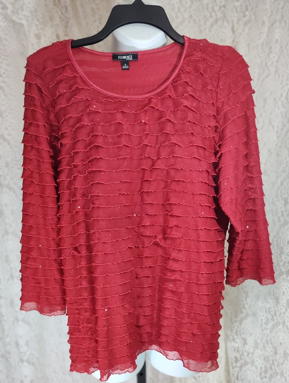 Elementz Ruffled Red Top With Sparkle Bling